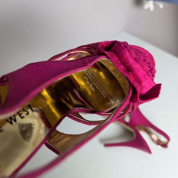 Nine West Fuchsia Silk Slingback Heels – Rosette Front, Size 5, 4” Stiletto - Picture 11 of 12